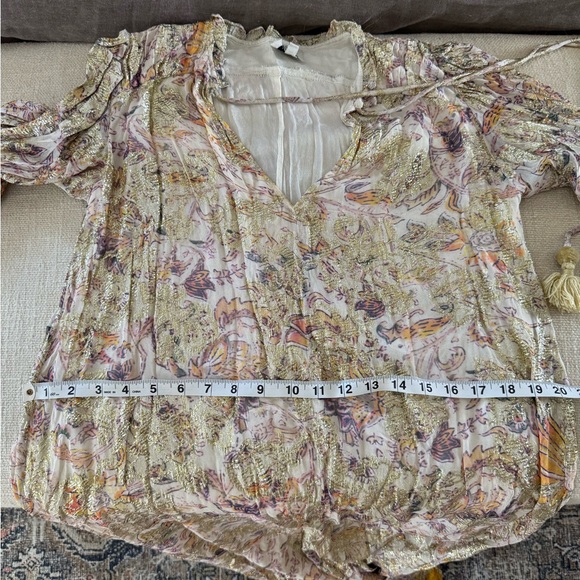 HEMANT & NANDITA Gold Floral Maxi Dress with Ruffle Hem - Picture 9 of 9